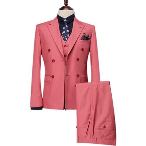 Double-Breasted Groomsmen Peak Lapel Groom Tuxedos Men Suits Wedding Best Man Blazer (Jacket+Pants+Tie+Vest)