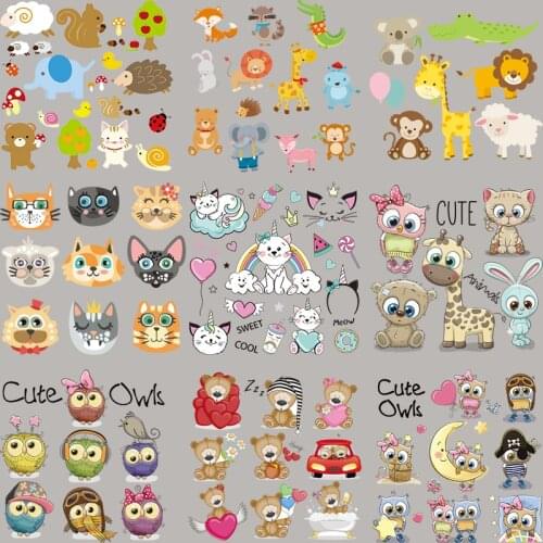 Mini Cartoon Animal Set Iron On Patch Diy Vinyl Fashion Baby Tops Shirt Heat Transfer Appliqued Sticker Patch For Girl Boy Shirt