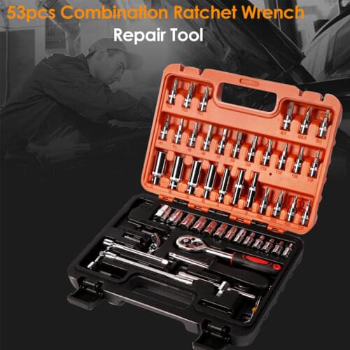 53 pcs Socket Ratchet Car Repair Tool Wrench Set Head Ratchet Pawl Socket Spanner Screwdriver Professional Metalworking Tool Kit