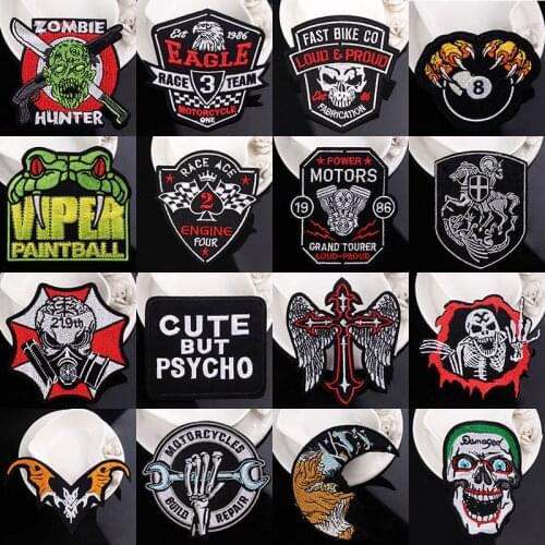 Pulaqi Punk Patch Biker Iron On Patches For Clothing Embroidered Patches On Clothes Accessories Stickers Patch Clothes Applique