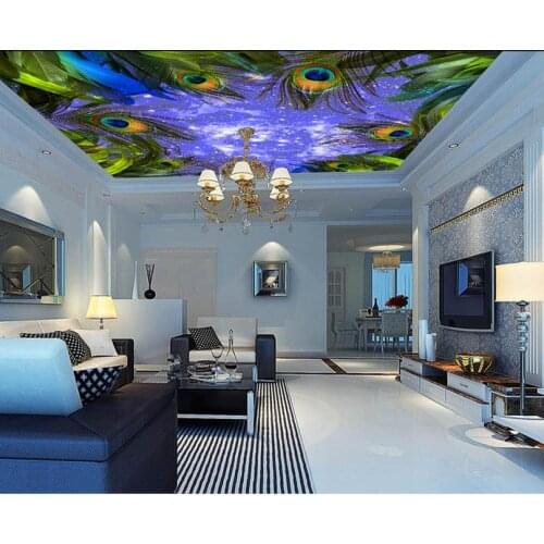 Wallpaper murals 3d Home Decoration Colorful peacock feather star sky background 3d ceiling murals wallpaper