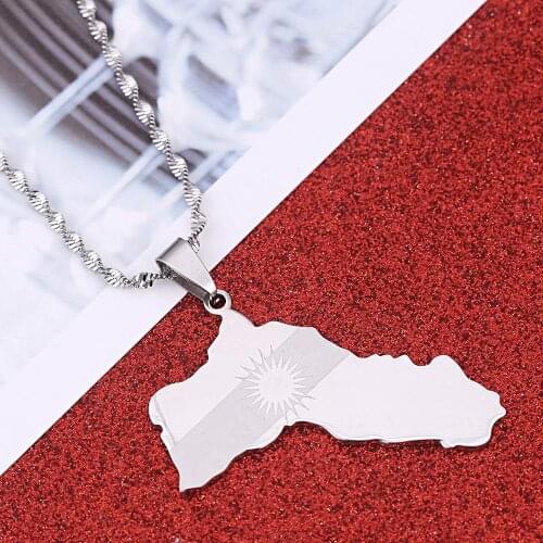 Stainless Steel Silver Color Kurdistan Map Pendant Necklaces Kurdish Map Charm Jewelry