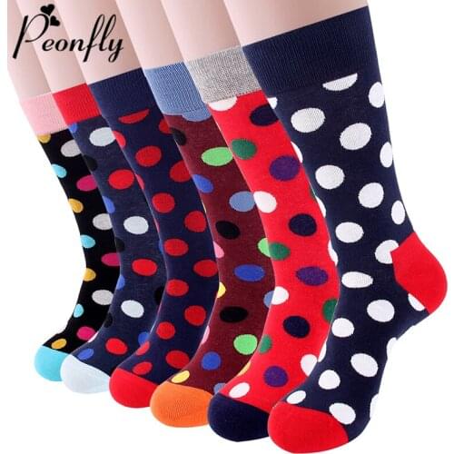 PEONFLY Classic Colorful Dot Printed Happy Socks Men Casual Combed Cotton Harajuku Socks Funny Crew Socks For Business