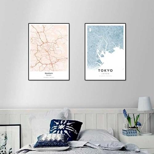 Poster City Map Custom Painting Poster Canvas Painting Wall Art Home Decoration for Living Room and Bedroom Frameless Style
