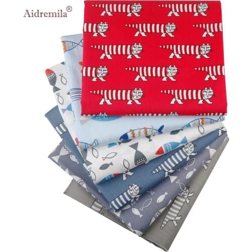 6Pcs/Bag,Cartoon Cat Fish Series Printed Twill Cotton Cloth Fabric Tissue For DIY Handmade Sewing&Quilting Patchwork Material