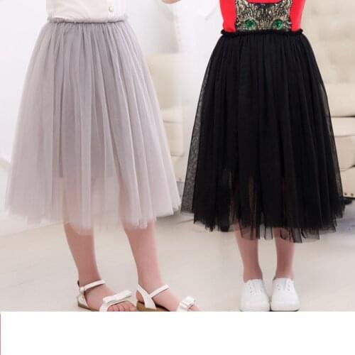 Girls Mesh Skirt Kids Summer High Waist Medium Long Tutu Skirts Solid Color Long Skirt BC859