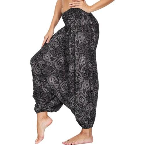 Harem Pants Hippie Palazzo Flowy Casual Beach Pants,High Waisted Loose Boho Yoga Pants For Women