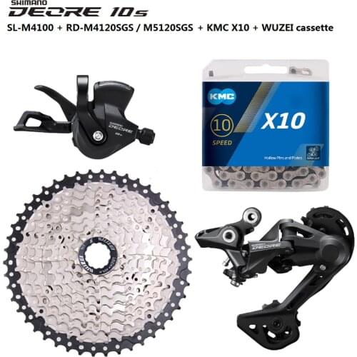 SHIMANO DEORE M4100 Shifter + M4120 / M5120 Rear Derailleur + 40T 42T 46T WUZEI Cassette + KMC Chain 1x10 Speed MTB Groupset