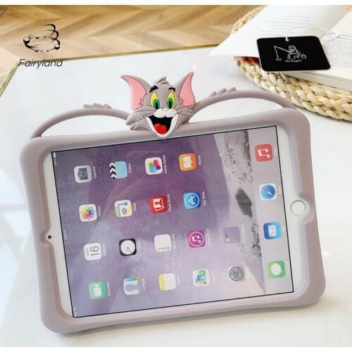 Fairyland Silicone Soft Cover Cartoon Tom Cat Tablet Protective Case Cover For Apple iPad Mini 1 2 3 4 5 With Desktop Stand