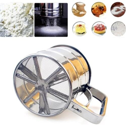 High Quality Stainless Steel Mesh Flour Sifter Mechanical Baking Icing Sugar Shaker Sieve Cup Shape Bakeware Baking Pastry Tools