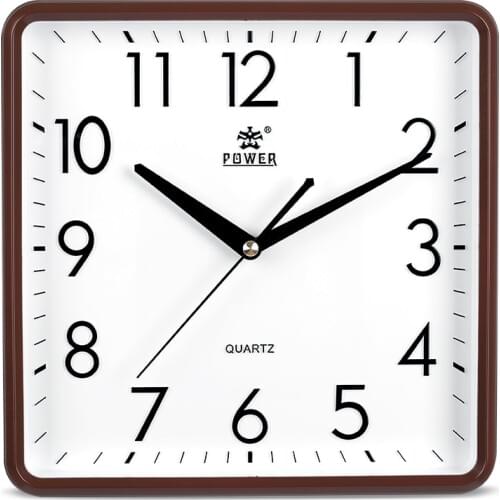 POWER 10 Inch Modern Non Ticking Silent Quartz Analog Digital Square Bedroom Kitchen Wall Clock 3D logo and Numbers home decor