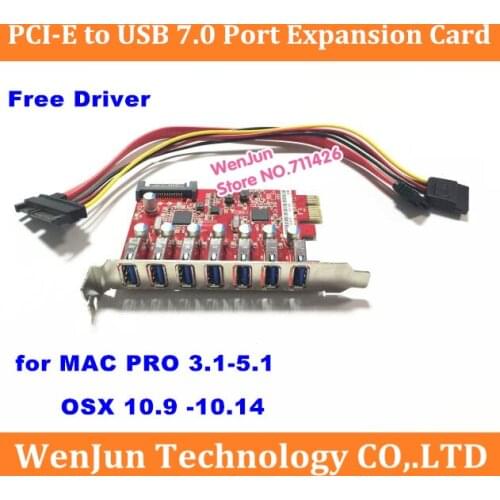 High Speed Mac Pro USB 3.0 7port to PCI-E X1 Expansion Card For MAC OSX 10.8-10.14 / Windows USB3.0 Accelerator card