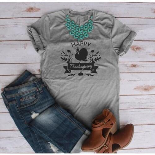 Happy Thanksgiving T-Shirt funny Turkey graphic women vintage shirt fashion grunge tumblr new style girl gift goth top art tees