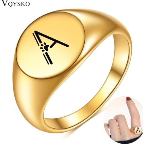 Women Men A-Z Letter Cute Foot Gold Color Finger Ring Initials Name Alphabet Female Party Chunky Wide Rings Trendy Jewelry
