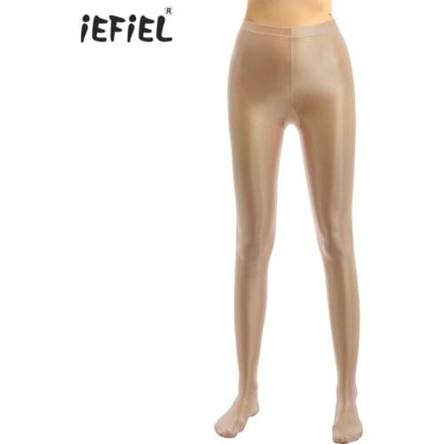 IEFiEL Womens Pantyhose Shiny High Waist Tights Open Crotch Elastic Tights Stockings Nylon Leggings Pants Sports Pantyhose