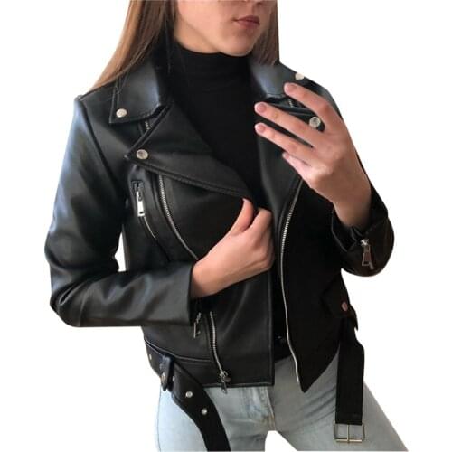 WomenS Jackets Spring 2021 Long Sleeve Leather Jacket Women Zipper Fitted Coat Fall Short Solid Lapel Moto Biker Jacket Women
