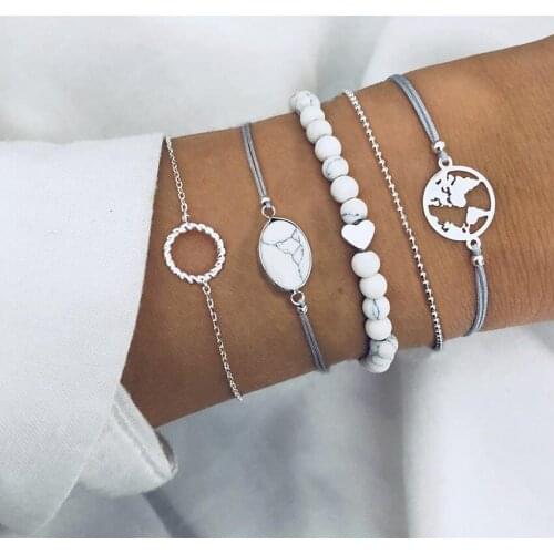 Map Circle Bracelet For Women Love Heart Stone Bracelet Femme Beads bracelets & bangles pulseira feminina pulseras bileklik