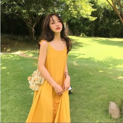 Women Sleeveless Dress Bandage Spaghetti Strap Solid Loose Casual All-match Oversize 3XL Korean Style Fashion Elegant Female INS
