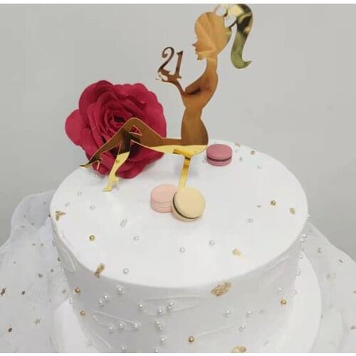 Gold High Heels Lady Happy Birthday Acrylic Cake Topper Wedding Girls Cake Toppers for 16 18 21 Birthday Party Cake Decorations
