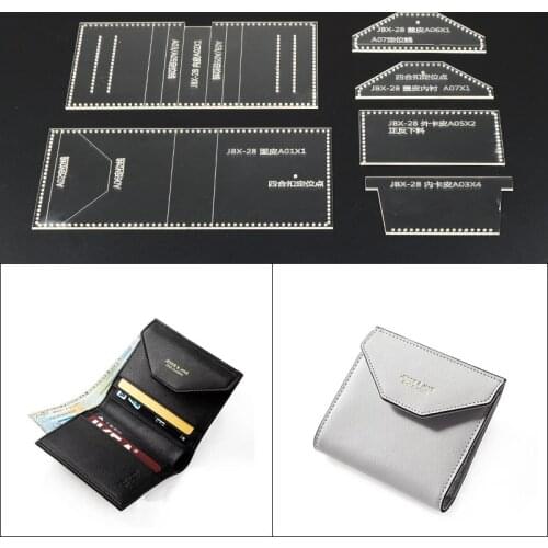 1 Set Durable Acrylic Template Sewing Pattern for DIY Folded Small Leather Wallet Handmade Leather Craft Accessories