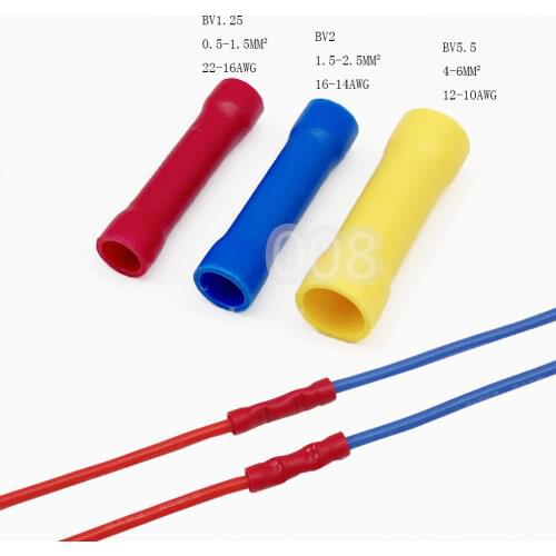 BV2 BV2.5 Full Insulating Wire Connector cable Wire Splice Terminals Joiner Crimp Electrical Fully Insulation BV2 BV 100 PCS