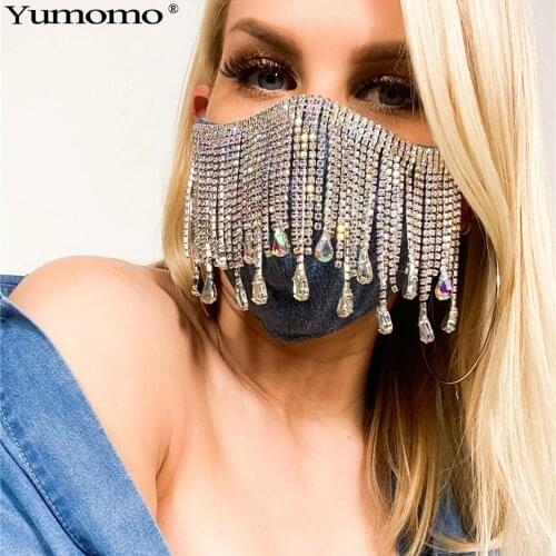 2020 Fashion Sexy Shiny Rhinestone Tassel Mask Decoration Face Accessories Cover Face Jewelry for Women Wedding Decoration
