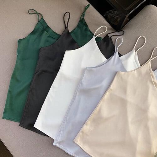 2021 Summer Women Silk Cloth Camisole Tops Female Simple Loose Sexy Tanks Sleeveless Basic Solid T shirts