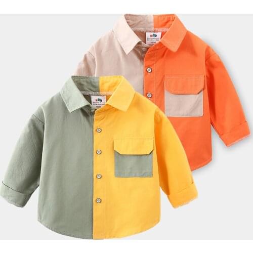 2021 Spring Autumn New Design 2 3 4 6 8 10 Years Children Long Sleeve Pocket Color Patchwork Cotton Shirts For Baby Kids Boys