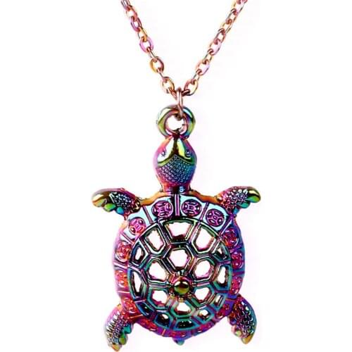 24018 Fashion Rainbow Color Alloy Sea Turtle Tortoise Ocean Waves Beach Necklace free Stainless Steel Chain for gifts Jewelry