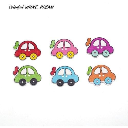 30pcs Wood Buttons Mixed Color Car Cartoons Sewing Button Scrapbooking Embellishments Crafts Decorative Boutons 28X21mm