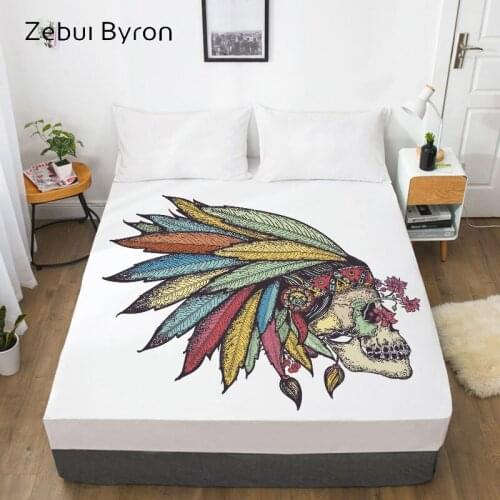 3D Custom Bed Sheets With Elastic,Fitted Sheet Queen/King,indian feather skull Mattress Cover 135/150/160x200 bedsheet,drop ship
