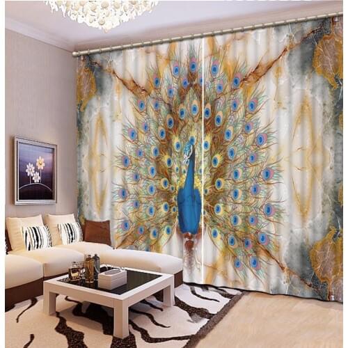 3D Curtain Decoration Window Curtain Peacock Open Feather Curtains Living Room Custom Photo Printing Curtains For Bedroom