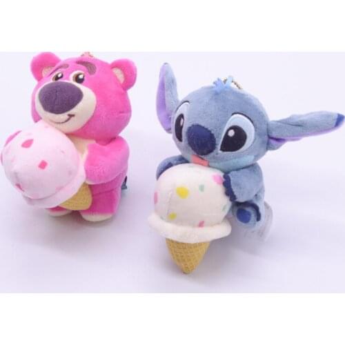 Disney Stitch Lotso Bear Toy Story Couple Doll Stich Keyring Plush Key Chain Kawaii Anime Model Toy Kid Birthday Gift Cake Decor