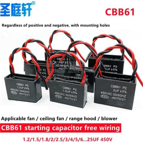 CBB61 1UF 1.2UF 1.5UF 2UF 2.5UF 3UF 3.5UF 4UF 4.5UF starting capacitance AC Fan Capacitor 450V CBB Motor Run Capacitor