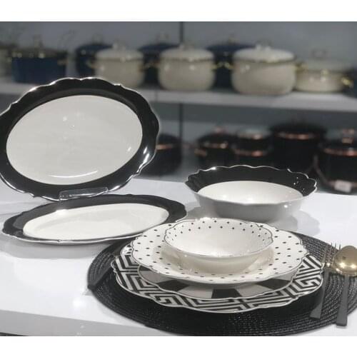 Black White Luxury Dinnerware Set 24 Piece 6 Person Deising Plates Dish Set, Dinner Plates, Plates and Bowls Sets, Dishe