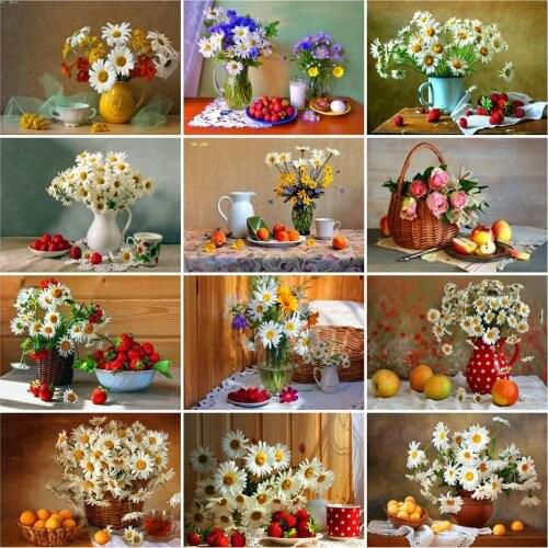 EverShine 5D Diamond Embroidery Landscape Picture Of Rhinestone Diamond Painting Fruit Mosaic Art Kits Daisy Decor For Home