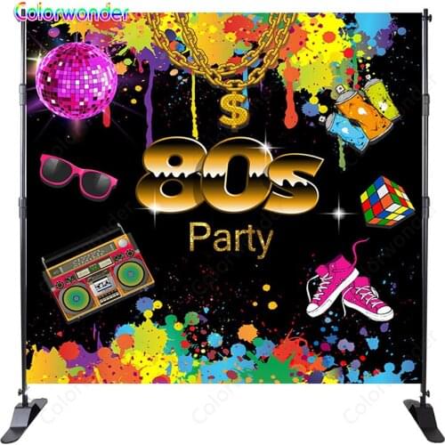 Colorwonder Hip Hop 80s Style Photo Background Old-fashioned Radio Glittering Ball 5x7ft Colorful Spray Paint Black Backdrop