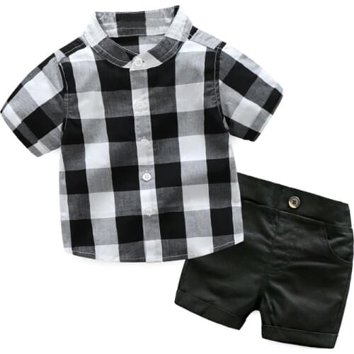 Plaid Shirt with Shorts Baby Boy Clothing Set For Toddler Boys Clothes Formal Kids Suit Set White and Black Boy Suit Children