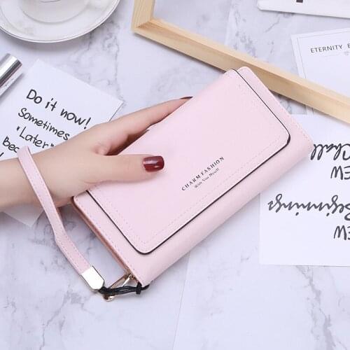 Womens Purse High Quality Three Fold Long Wallets Wrist Strap Fashion Coin Card Holder Girls Large Capacity Zipper Phone Wallet