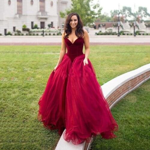 Red Velvet womens Prom Dresses Sweetheart Sleeveless Tulle Long Formal Evening Gown Celebrity Dress Plus Size