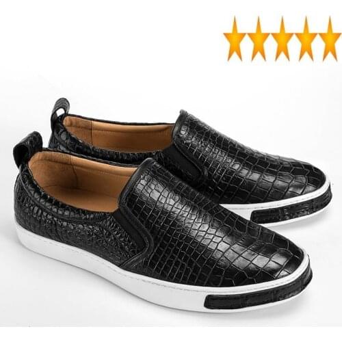 Black Brand Designer Men Sneakers Loafers Handmade Business Casual Crocodile Leather Shoes Slip On Flats Work Footwear