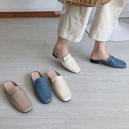 Fashion Slip On Mules Women Close Toes Sandals Ladies Summer Women Shoes 2019 New Elegant Low Heels Sandals Soft Flats Sandals