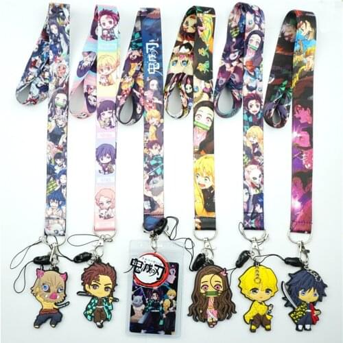 Anime Demon Slayer Kimetsu No Yaiba Lanyard Figure Set Key chain Mobile Phone Cosplay Straps ID Badge Holder Charms URORU07