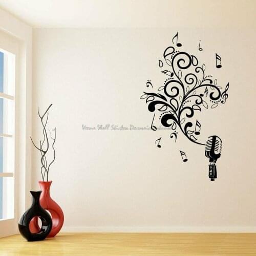 Music microphone wall stickers abstract note recording studio music lovers home living room bedroom door decorative vinyl decals