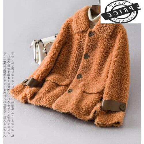 Coat Real Fur Female Autumn Winter Clothes 2021 Korean Vintage Sheep Shearing Jacket Women 100% Wool Coat Tops Hiver 2103