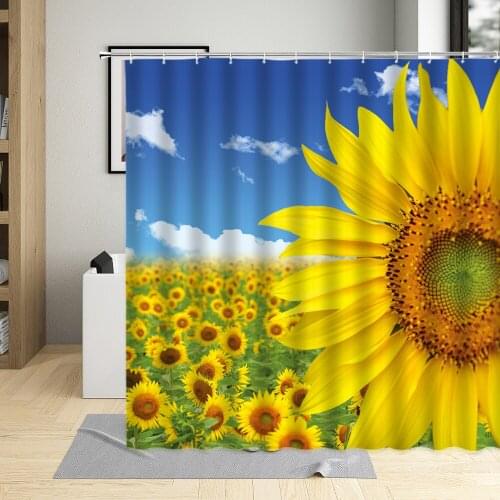 Sunflower Flowers Shower Curtain Pastoral Landscape Beautiful Bloom Bathroom Home Decorative Cloth With Hook Washable waterproof