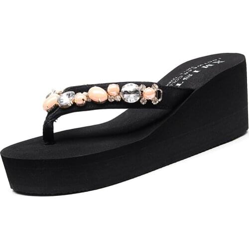 Jumpmore Newest Wedges Slippers Women Summer Fashion Flip Flops Non Slip Beach Shoes With Diamond Sandals Size 33-42