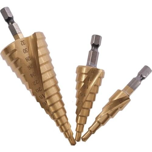 4-12/20/32mm Step Drill Bits Hss Titanium Coated Step Cone Metal Hole Cutter Metal Hex Tapered Drill Power Tools Accessories