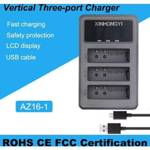 Yi 4K Battery Charger For Original Xiaomi Yi II xiaoyi 4k bateria AZ16-1 LED USB 3slots Charger for Xiaoyi Yi Lite Action Camera
