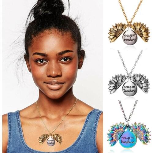Sunflower You Are My Sunshine Necklace Women Pendant Chain Charm Locket Jewelry Statement Inspirational Girls Unisex Gift